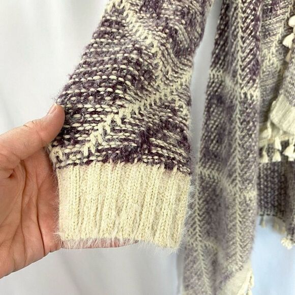 Fate Open Cardigan Tassel Fringe Sweater Lavender & Cream Women’s Large Boho - Picture 10 of 15